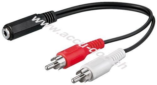 Audio Kabeladapter 3,5 mm Buchse zu Cinch-Stecker, 0.2 m, Schwarz - Klinke 3,5 mm Buchse (3-Pin, stereo) > 2x Cinch-Stecker (Audio links/rechts) 