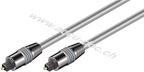Toslink Kabel 6 mm mit Metalsteckern, 1 m, Silber - Toslink-Stecker > Toslink-Stecker, ø 6 mm 