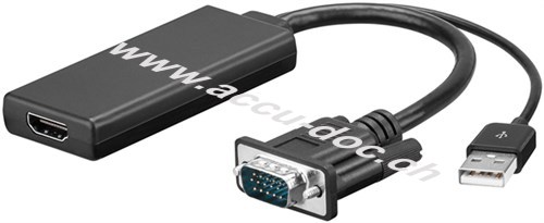 VGA/HDMI™ Adapterkabel, 0.1 m, Schwarz - VGA-Stecker (15-polig) + USB 2.0-Stecker (Typ A) > HDMI™-Buchse (Typ A) 