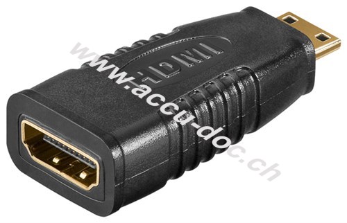 HDMI™ Adapter, vergoldet, 1 Stk. im Polybeutel, Schwarz - HDMI™-Buchse (Typ A) > HDMI™ Mini-Stecker (Typ C) 