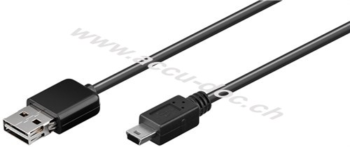 EASY USB Sync- und Ladekabel, Schwarz, 1 m - USB 2.0-Easy-Stecker (Typ A) > USB 2.0-Mini-Stecker (Typ B, 5-Pin) 