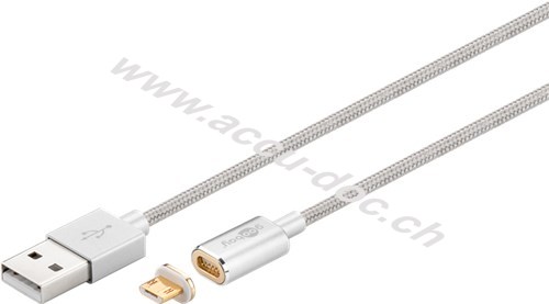 Magnetisches Micro USB Lade- und Synchronisationskabel, Silber, 1.2 m - mit Magnetstecker für Android-Geräte, Silber 
