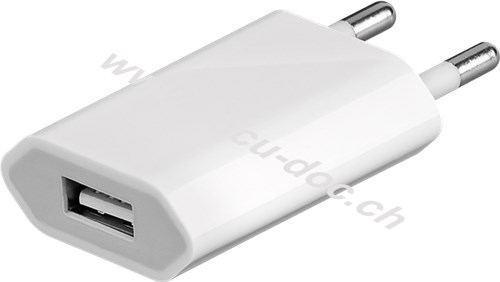 USB Ladegerät 1 A, Weiß - mit 1x USB-Buchse, flache Bauform 