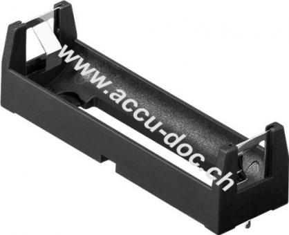 1x 18650 (168A) Batteriehalter, Schwarz - Printmontage, horizontal (2-Pin) 