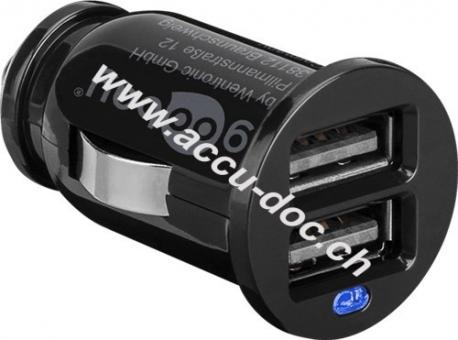 Dual-USB Auto-Ladegerät (12 W), Schwarz - Kfz-Ladeadapter mit 2x USB-Anschlüsse (12 W), schwarz 