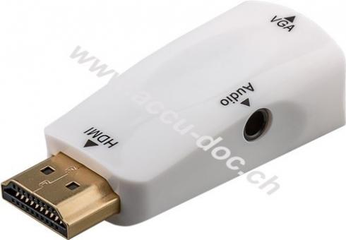 Kompakter HDMI™/VGA-Adapter inkl. Audio, vergoldet, Weiß - HDMI™-Stecker (Typ A) > VGA-Buchse (15-polig) + Klinke 3,5 mm Buchse (3-Pin, stereo) 