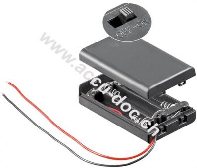 3x AAA (Micro) Batteriehalter, Schwarz - lose Kabelenden, schaltbar, wasserabweisend 