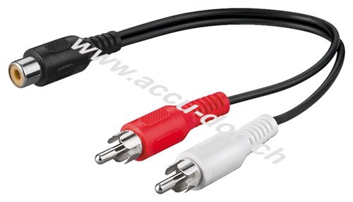 Audio Y-Kabeladapter, 2x Cinch-Stecker zu 1x Stereo-Cinch-Buchse, 0.2 m, Schwarz - Cinch-Buchse > 2x Cinch-Stecker (Audio links/rechts) 