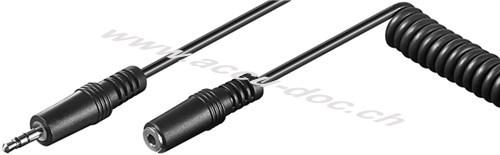 Kopfhörerverlängerung 3,5 mm, Spiral-Kabel, Schwarz - Klinke 3,5 mm Stecker (3-Pin, stereo) > Klinke 3,5 mm Buchse (3-Pin, stereo) 