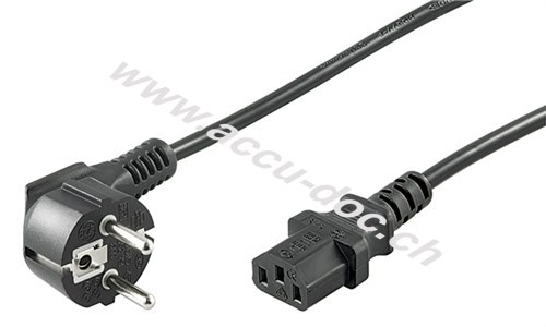 abgewinkeltes Kaltgeräte-Anschlusskabel, 2 m, Schwarz, 2 m - Schutzkontaktstecker (Typ F, CEE 7/7) > Gerätebuchse C13 (Kaltgeräteanschluss) 
