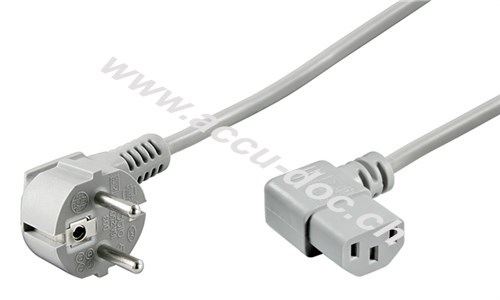 beidseitig abgewinkeltes Kaltgeräte-Anschlusskabel, 2 m, Grau, 2 m - Schutzkontaktstecker (Typ F, CEE 7/7) > Gerätebuchse C13 (Kaltgeräteanschluss) 