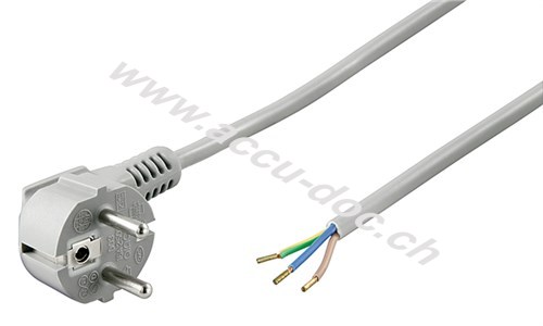 Schutzkontaktkabel abgewinkelt zum Konfektionieren, 2 m, Grau, 2 m - Schutzkontaktstecker (Typ F, CEE 7/7) > lose Kabelenden 