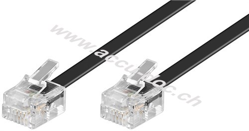 Telefonkabel (Modularkabel), schwarz, 6 m - Kupferkaschierter Aluminiumleiter (CCA), RJ11-Stecker (6P4C) > RJ11-Stecker (6P4C) 
