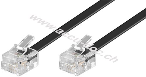 Telefonkabel (Modularkabel), schwarz, 10 m - Kupferkaschierter Aluminiumleiter (CCA), RJ11-Stecker (6P4C) > RJ11-Stecker (6P4C) 