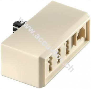 TAE Adapter, Beige - TAE-F-Stecker > 3x TAE N/F/N- Buchse + RJ11-Buchse (6P4C) 