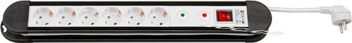 Steckdosenleiste 6-fach mit Überspannungsschutz, 1,4 m, Schwarz-Weiß - 6x Schutzkontaktbuchsen mit Schalter 
