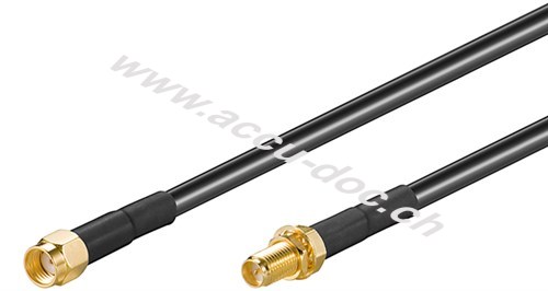 Antennen-Verlängerungskabel für WLAN-Geräte (2,4 GHz + 5 GHz), 3 m, Schwarz - RP-SMA-Stecker > RP-SMA-Buchse 