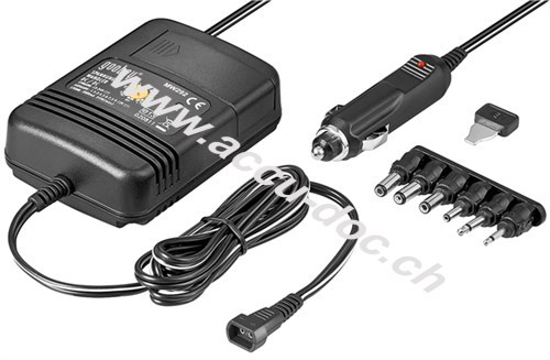 Universal-Notebook-Netzteil (12 V - 24 V max. 24 W / 2,0 A), Schwarz, 1.8 m - inkl. 6x DC-Adapter für Pkw/Lkw 