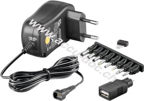 Universal-Netzteil (3V-12V  max. 12W / 1,0A), Schwarz, 1.8 m - inkl. 1x USB- und 8x DC-Adapter 