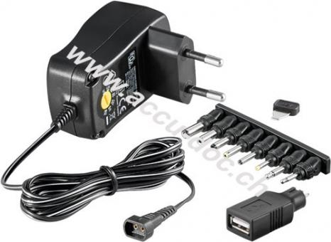 Universal-Netzteil (3 V - 12 V  max. 3,6 W / 0,3 A), Schwarz, 1.8 m - 1x USB- und 8x DC-Adapter 