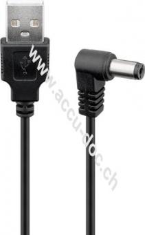 USB-DC-Kabel 5,5 x 2,5 mm, 1 m, 1 m, Schwarz - USB 2.0-Stecker (Typ A) > DC-Buchse (5,50 x 2,50 mm) 