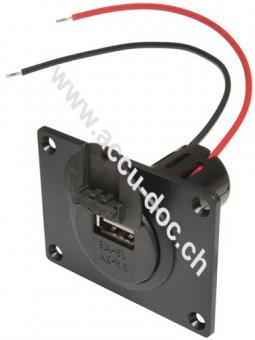 USB Powersteckdose mit Montageplatte und Deckel, 0.15 m, Schwarz - geeignet für Smartphones, Navigationsgeräten, MP3-Player, Tablets, sowie weitere Geräte, die über USB g 