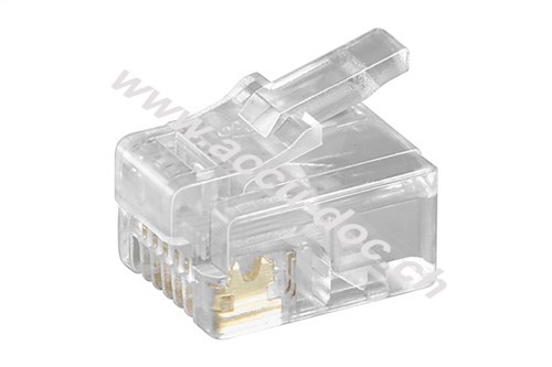 RJ12-Westernstecker für Rundkabel, 6 polig, RJ12-Stecker (6P6C), Transparent - zum Crimpen an Telefonrundkabel, ungeschirmt 