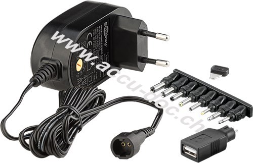 Universal-Netzteil (3V-12V max. 18W / 1,5A), Schwarz, 1.8 m - inkl. 1 USB- und 8 DC-Adapter 