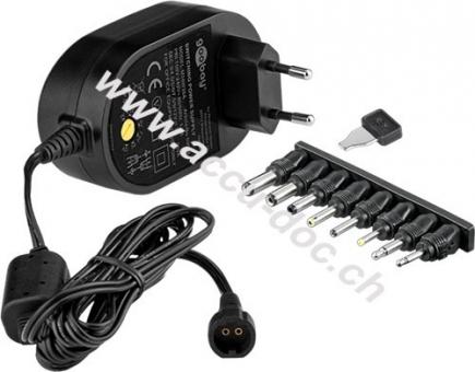 Universal-Netzteil (5 V - 15 V max. 36 W / 3,0 A), schwarz, 1.8 m - inkl. 8 DC-Adapter 