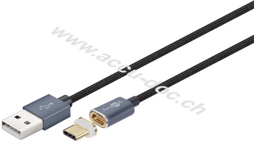Magnetisches USB-C™ Lade- und Synchronisationskabel, Schwarz-Silber, 1.2 m - mit Magnetstecker für USB-Geräte, Schwarz,Silber 