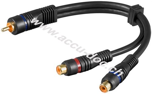 Audio Y Adapterkabel, stereo Cinch-Stecker zu 1x Cinch-Buchse, OFC, zweifach geschirmt, 0.2 m, Schwarz - Cinch-Stecker > 2x Cinch-Buchse (Audio links/rechts) 