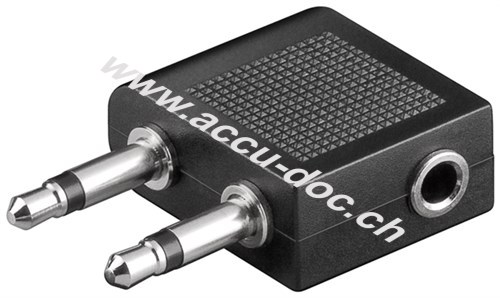 Flugzeug- / Reise-Kopfhörer-Adapter AUX-Klinke 3,5-mm-Buchse, 2x Klinke 3,5 mm Stecker (2-Pin, mono) - 2x 3,5-mm-Klinkenstecker (2-polig, mono) > 1x 3,5-mm-Klinkenbuchse 