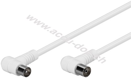 Gewinkeltes Antennenkabel (80 dB), 2x geschirmt, 1.5 m, Weiß - Koax-Stecker 90° > Koax-Buchse 90° (vollständig geschirmt) 