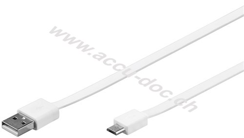 Micro USB Lade- und Synchronisationskabel, Flachkabel, Weiß, 1 m - für Android-Geräte, Weiß 