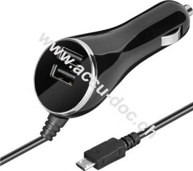 HighPower Micro USB-Autoladegerät 3,1 A, Schwarz, 0.8 m - mit 2 zusätzlichen USB Ports für viele Kleingeräte und Handys 