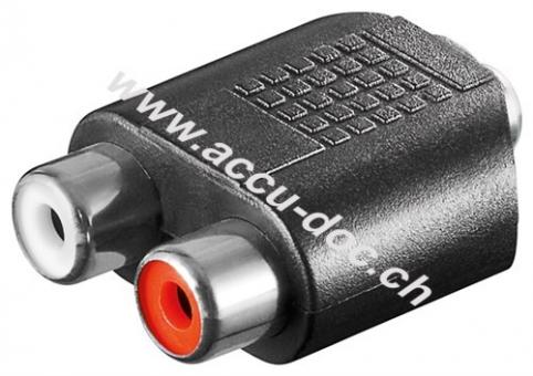 Cinch Adapter, AUX Klinke 3,5 mm Buchse zu 2x stereo Buchse, Klinke 3,5 mm Buchse (3-Pin, stereo) - Klinke 3,5 mm Buchse (3-Pin, stereo) > 2x Cinch-Buchse (Audio links/re 