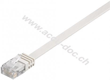 CAT 6 Flach-Patchkabel, U/UTP, Weiß, 10 m - Kupfermaterial 