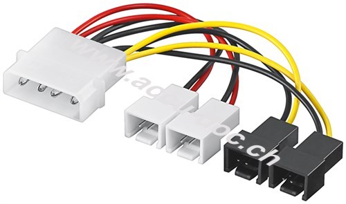 PC Lüfter Stromkabel/Stromadapter, 5.25 Stecker zu Lüfter 2x 12 V/2x 5 V, 0.15 m - 4-pol. > 2x 2-pol. 12 V +  2x 2-pol. 5 V 