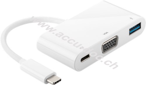 USB-C™ Multiport Adapter, Weiß - USB-C™-Stecker > VGA-Buchse (15-polig) +  USB 3.0-Buchse (Typ A) 