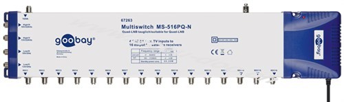 SAT-Multischalter 5 Eingänge/16 Ausgänge, Silber-Blau - Verteiler für max. 16 Teilnehmer von einem Satelliten 