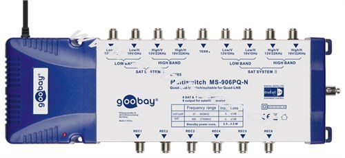 SAT-Multischalter 9 Eingänge/6 Ausgänge, Blau-Silber - Verteiler für max. 6 Teilnehmer von zwei Satelliten 