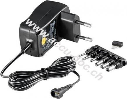 Universal-Netzteil (3 V - 12 V  max. 7,2 W / 0,6 A), Schwarz, 1.8 m - inkl. 6x DC-Adapter 