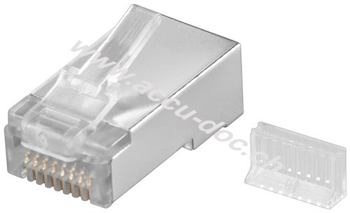 RJ45-Stecker, CAT 5e STP geschirmt, Transparent - für Rundkabel, mit Einfädelhilfe 