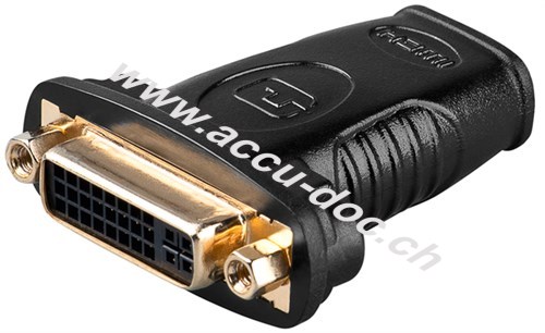 HDMI™/DVI-I-Adapter, vergoldet, HDMI™-Buchse (Typ A), Schwarz - HDMI™-Buchse (Typ A) > DVI-I-Buchse Dual-Link (24+5 pin) 