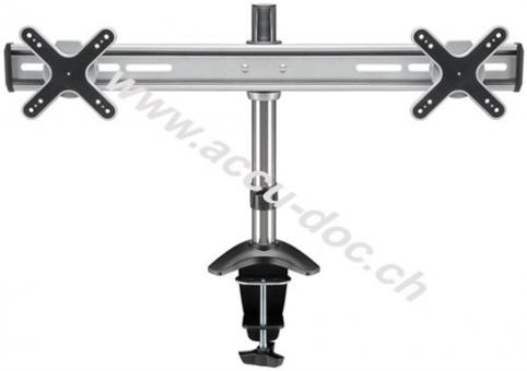 Basic Monitorhalterung TWIN, Schwarz-Silber - zur Tischmontage für zwei Bildschirme, höhenverstellbar, (schwenkbar und neigbar) bis 8kg 