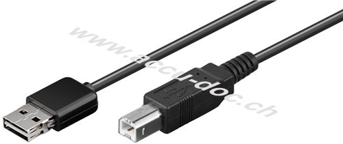 EASY USB Sync- und Ladekabel, Schwarz, 1 m - USB 2.0-Easy-Stecker (Typ A) > USB 2.0-Stecker (Typ B) 