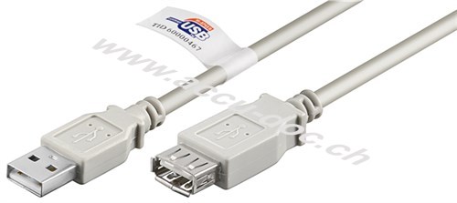 USB 2.0 Hi-Speed-Verlängerungskabel mit USB Zertifikat, Grau, 5 m - USB 2.0-Stecker (Typ A) > USB 2.0-Buchse (Typ A) 