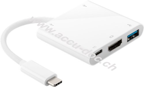 USB-C™ Multiport-Adapter 3x USB + HDMI, weiß, 1 Stk. im Plastikbeutel - USB-C™ > HDMI™ + 2x USB 2.0 + 1x USB 3.0 + 1x USB-C™ Ladeanschluss 