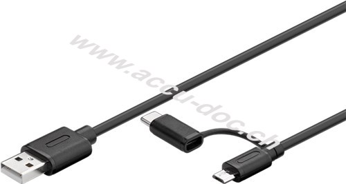 Lade- und Synchronisations Kombikabel (mit USB A auf Micro-USB & USB-C™), 1 m, Schwarz - mit Micro-B und USB-C™ Stecker 