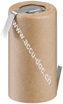 Sub-C, 2500 mAh, Lötfahne (Z), Flat-Top Papier 1Z - Nickel-Metallhydrid Akku (NiMH), 1,2 V, Pappe, Lötfahne (Z) 